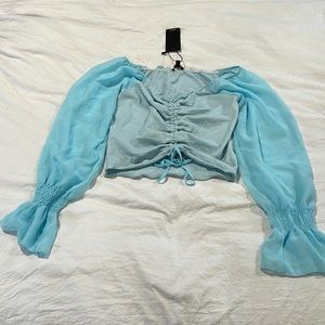 Off the shoulder puff sleeve top— size Medium, baby blue